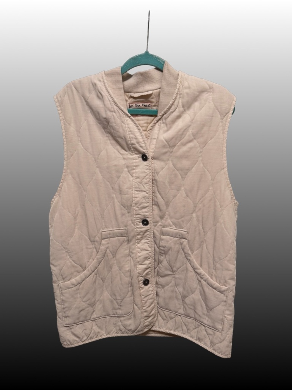 We The Free Free People Billy Quilted Vest Cream Bomber Military Collar Sz S - Picture 2 of 5